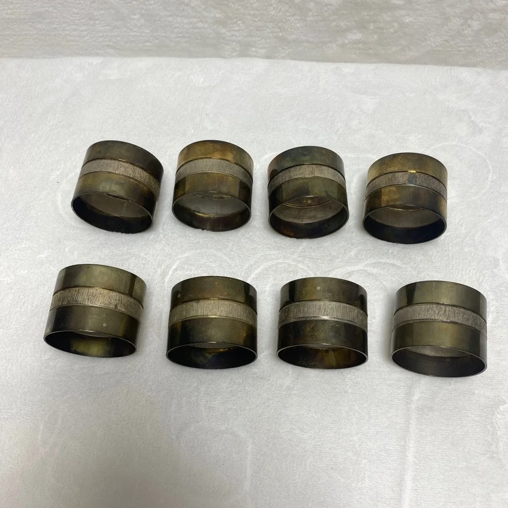 Set of 8 Vintage Brass Napkin‎ Rings with Textured Band Dining Table Decor